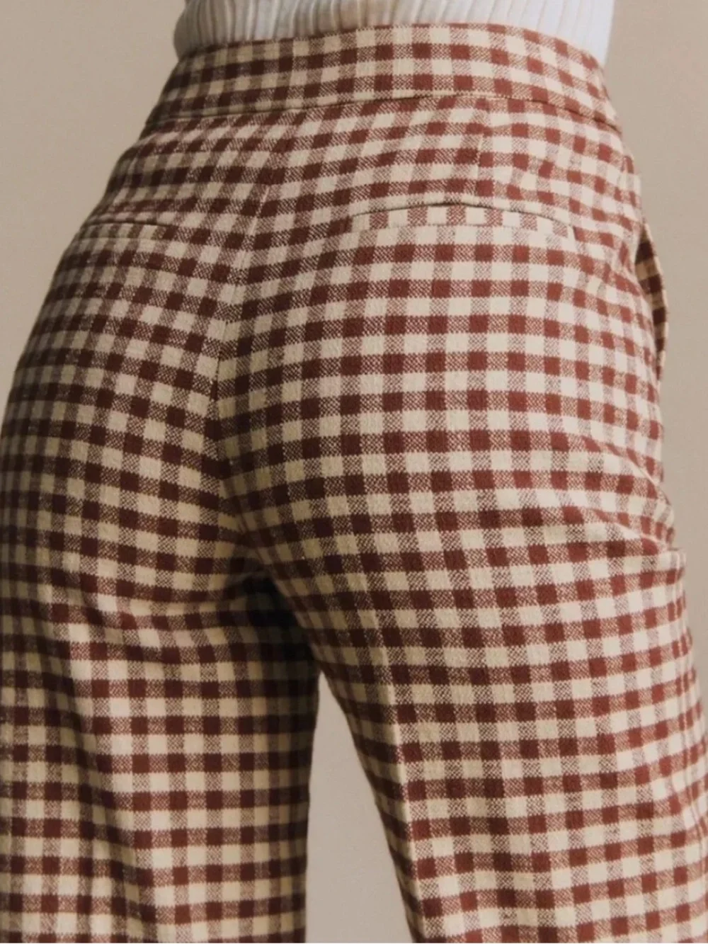 Sezane Brown and Cream Gingham Martin trousers - Picture 3 of 7